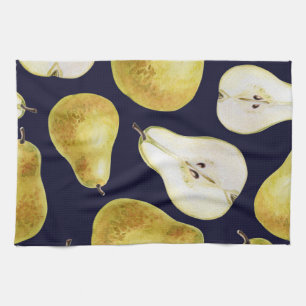Paño De Cocina pera madura, fondo negro, arte de jardín
