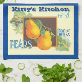 Paño De Cocina Peras editables Arte de caja de frutas vintage