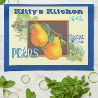 Paño De Cocina Peras editables Arte de caja de frutas vintage