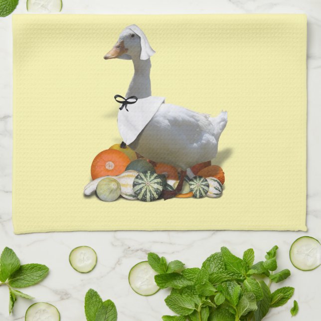 Paño De Cocina Peregrino del pato blanco de acción de gracias (Doblado)