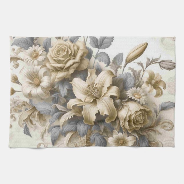 Paño De Cocina Perfección floral amarilla antigüa (Horizontal)