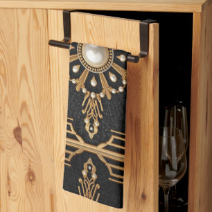 Paño De Cocina Perlas Art Deco elegantes de oro negro