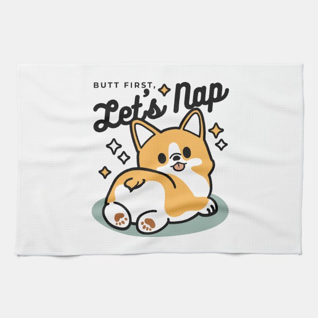 Paño De Cocina Pero primero, Nap - Personalizado de Corgi Butt (Horizontal)