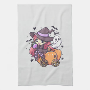 Paño De Cocina Perra infantil sentada en un auto calabaza