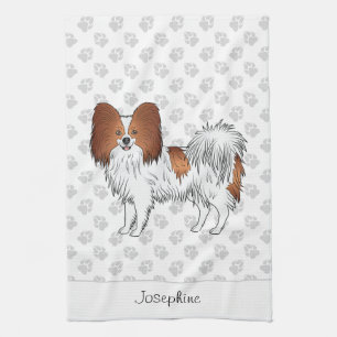Paño De Cocina Perrito Papillon Rojo Y Blanco Con Patas Y Texto