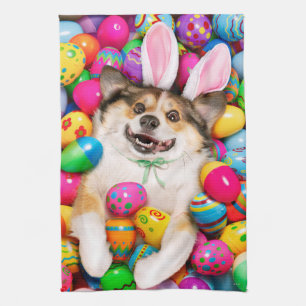 Paño De Cocina Perro acostado sobre huevos de Pascua