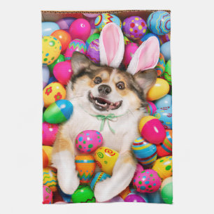 Paño De Cocina Perro acostado sobre huevos de Pascua