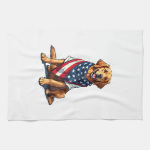 Paño De Cocina Perro Amante Grabado Retriever Bandera Americana 