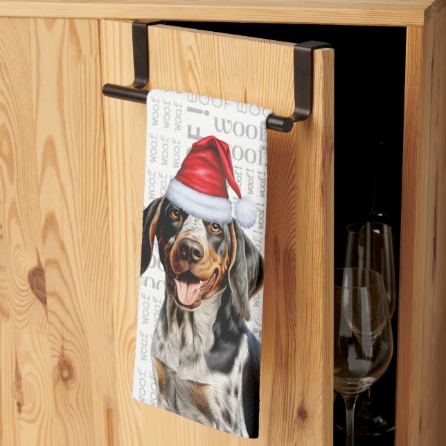 Paño De Cocina Perro atómico de Bluetick en Santa Hat Woof Navida (Pliegue de tercios)