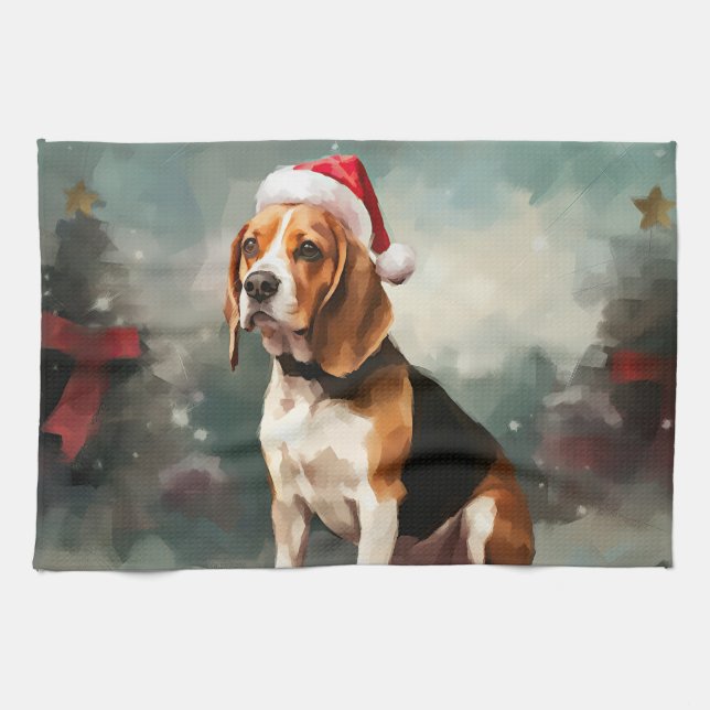 Paño De Cocina Perro Beagle en Navidad con Nieve (Horizontal)