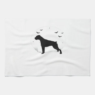 Paño De Cocina Perro Boxer � Silueta de Luna de Halloween Camiset