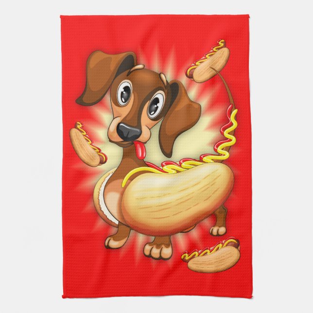 Paño De Cocina Perro caliente de Dachshund (Vertical)
