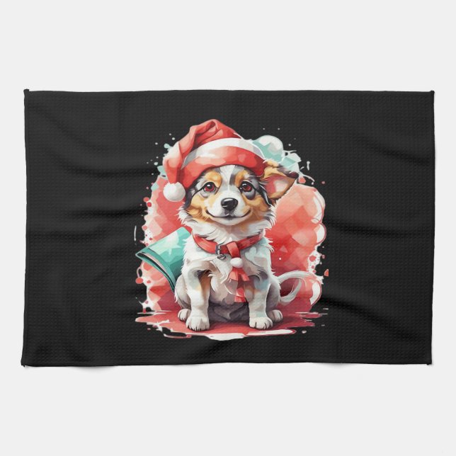 Paño De Cocina Perro con sombrero de Navidad - Christmas Tale cam (Horizontal)