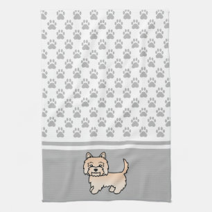 Paño De Cocina Perro Cream Cairn Terrier y patrón de patas grises
