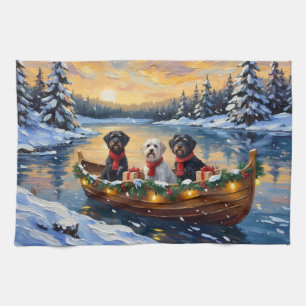 Paño De Cocina Perro de Agua Portugués Navidad Barco Fiesta