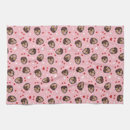 Paño De Cocina Perro de amor lindo rojo rosado