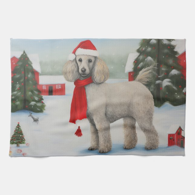 Paño De Cocina Perro de caniche en Navidades de nieve (Horizontal)