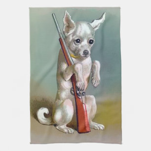 Paño De Cocina Perro de cosecha con arma