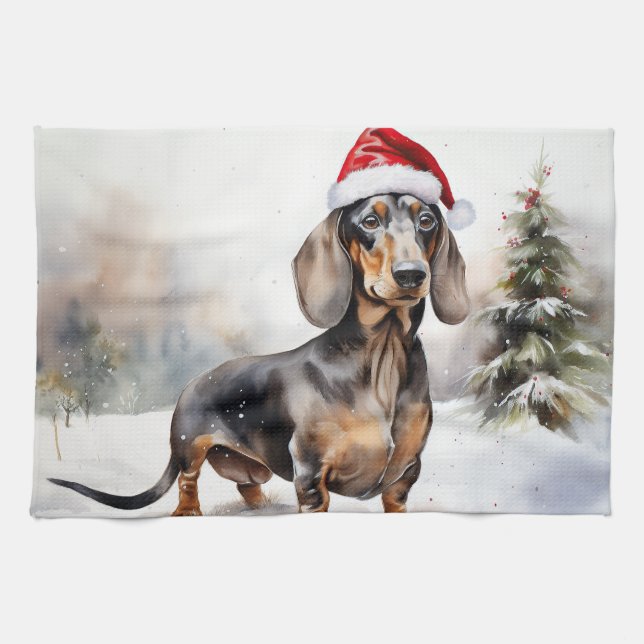 Paño De Cocina Perro de Dachshund en Navidades de nieve (Horizontal)