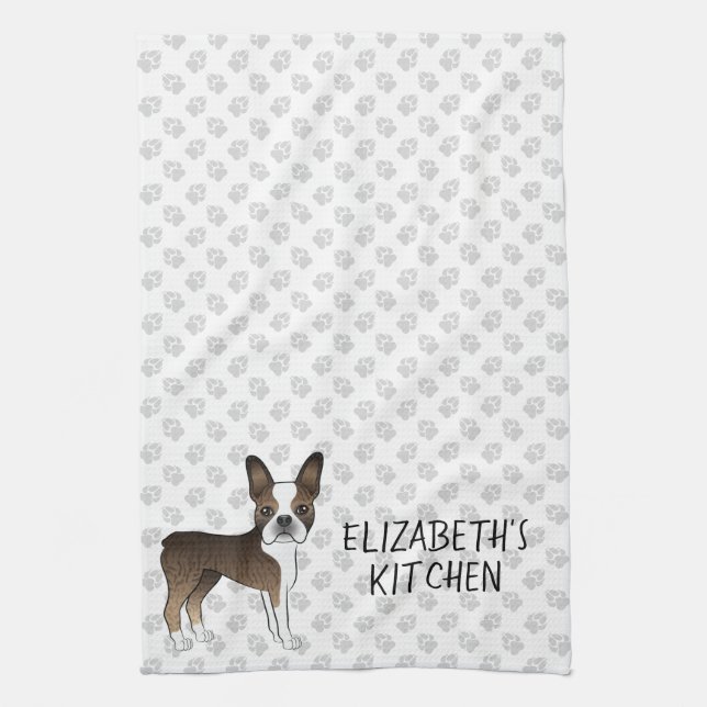 Paño De Cocina Perro de dibujos animados Boston Terrier atigrado  (Vertical)