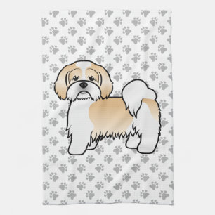Paño De Cocina Perro De Dibujos Animados Lhasa Apso Dorado Y Blan