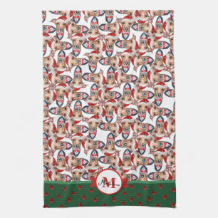 Paño De Cocina Perro de Galgo Italiano Monograma Navidad Patrón