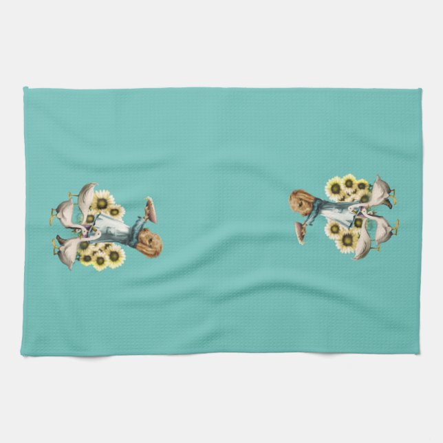 Paño De Cocina Perro de granja alimentando los pollos (Horizontal)