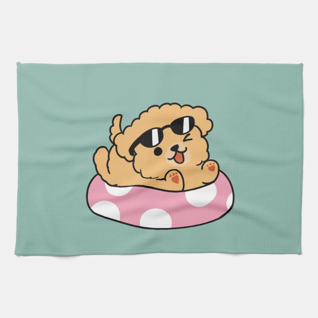 Paño De Cocina Perro de la Vibes de Verano - Cachorro flotante co (Horizontal)