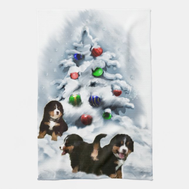 Paño De Cocina Perro de montaña bernés Navidad (Vertical)