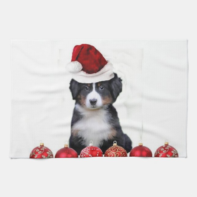 Paño De Cocina Perro de montaña de Bernese del navidad (Horizontal)
