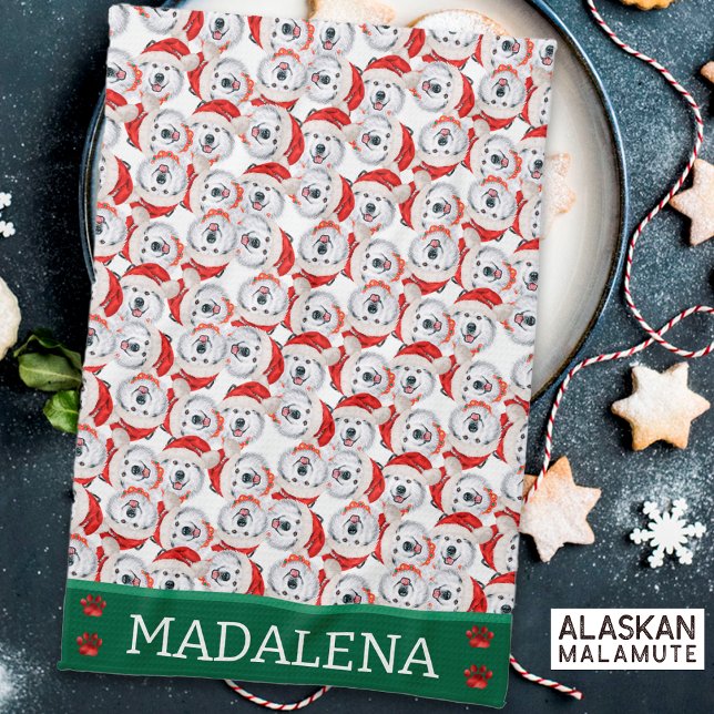 Paño De Cocina Perro de Navidad Alaskan Malamute (Subido por el creador)
