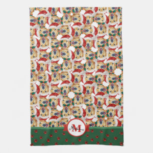 Paño De Cocina Perro de Navidad Monograma Lindo Retriever Dorado