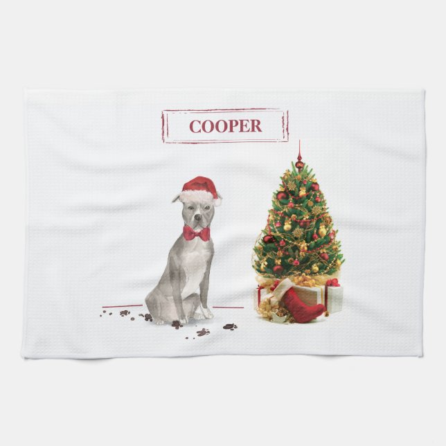 Paño De Cocina Perro de Navidades divertidos de Staffordshire Ter (Horizontal)