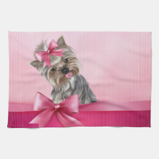 Paño De Cocina Perro de perrito rosado de princesa Yorkie de