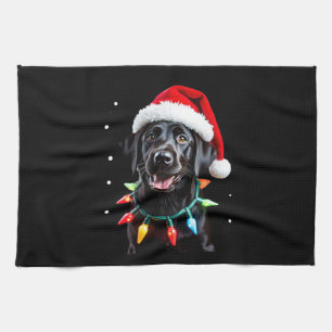 Paño De Cocina Perro de pijama de luz de árbol de Navidad Labrado