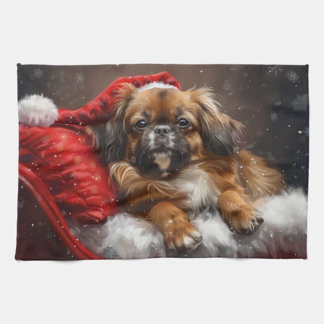 Paño De Cocina Perro de raza Spaniel Tibetano Navidad Festiva (Horizontal)