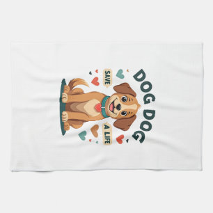 Paño De Cocina Perro De Rescate Lindo Vintage Salva Una Vida Cach
