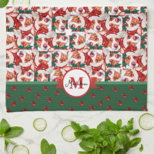Paño De Cocina Perro de Warren portugués Monograma Navidad Perro
