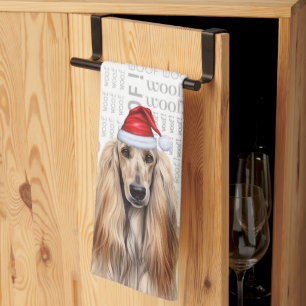 Paño De Cocina Perro Divertido Amante Fiesta Afgano Navidad