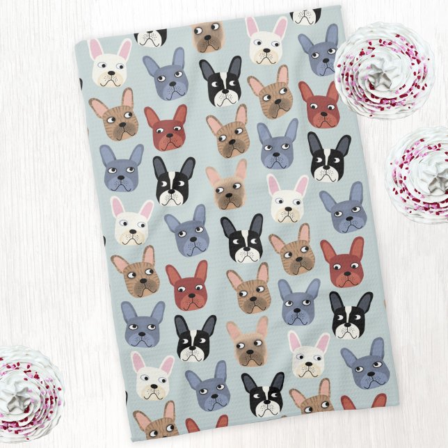 Paño De Cocina Perro divertido del Bulldog francés (Fun French Bulldog pattern kitchen tea towel for dog lovers)