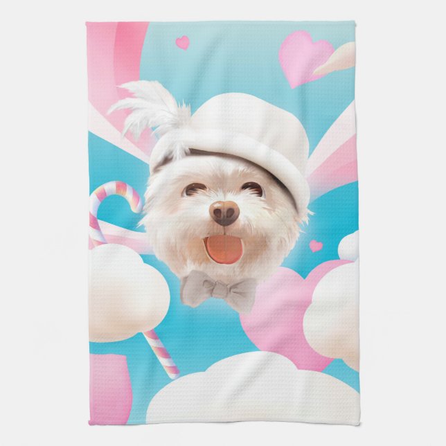 Paño De Cocina Perro esponjoso con Gorra blanco (Vertical)