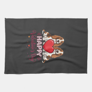 Paño De Cocina Perro Floral de San Valentín Basset Hound