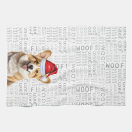 Paño De Cocina Perro galés de Corig en Santa Hat Woof Navidades