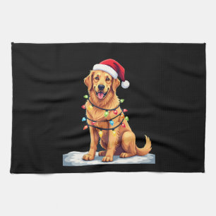 Paño De Cocina Perro Golden Retriever Santa Navidad Xmas Luces (