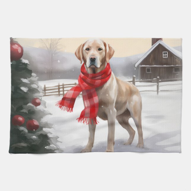 Paño De Cocina Perro Labrador en Navidad con Nieve (Horizontal)