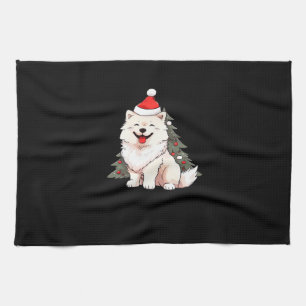 Paño De Cocina Perro lindo que lleva sombrero de Santa y camiseta