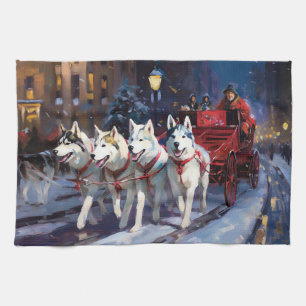 Paño De Cocina Perro lobo siberiano Temporada festiva de Navidad