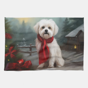 Paño De Cocina Perro maltés en Navidad con nieve