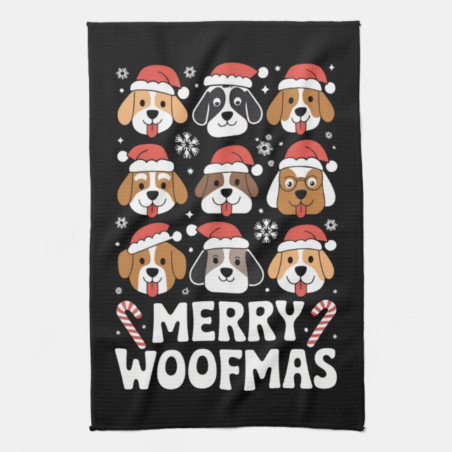 Paño De Cocina Perro Mamá Navidades Merry Woofmas Perro Lover (Vertical)
