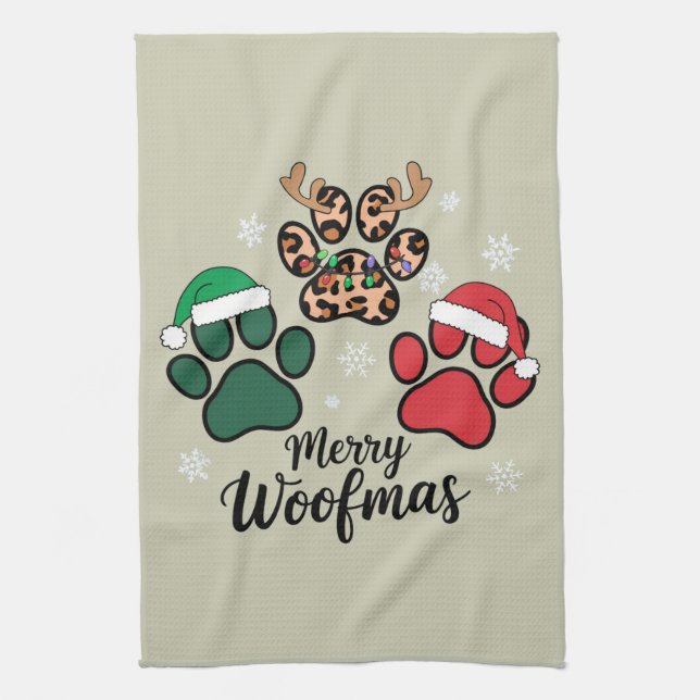 Paño De Cocina Perro Mamá Navidades Merry Woofmas Perro Lover Xma (Vertical)